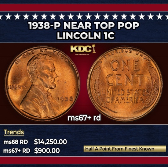 1938-p Lincoln Cent Near Top Pop 1c ms67+ rd SEGS