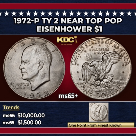 1972-p Ty 2 Eisenhower Dollar Near Top Pop $1 ms65+ SEGS