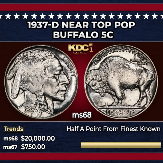 1937-d Buffalo Nickel Near Top Pop 5c ms68 SEGS
