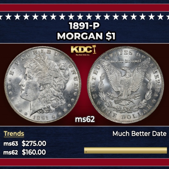 1891-p Morgan Dollar $1 Grades ms62