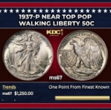 1937-p Walking Liberty Half Dollar Near Top Pop 50c ms67 SEGS