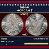 1891-p Morgan Dollar $1 Grades ms63