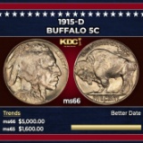 1915-d Buffalo Nickel 5c ms66 SEGS