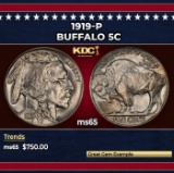 1919-p Buffalo Nickel 5c Grades ms65