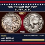 1916-p Buffalo Nickel Near Top Pop! 5c ms67 SEGS