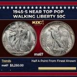 1945-s Walking Liberty Half Dollar Near Top Pop 50c ms67 SEGS