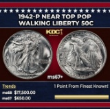 1942-p Walking Liberty Half Dollar Near Top Pop 50c ms67+ SEGS