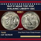 1947-p Walking Liberty Half Dollar Near Top Pop 50c ms67 SEGS