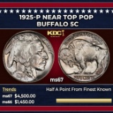 1925-p Buffalo Nickel Near Top Pop 5c ms67 SEGS