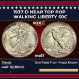 1937-d Walking Liberty Half Dollar Near Top Pop 50c ms67 SEGS