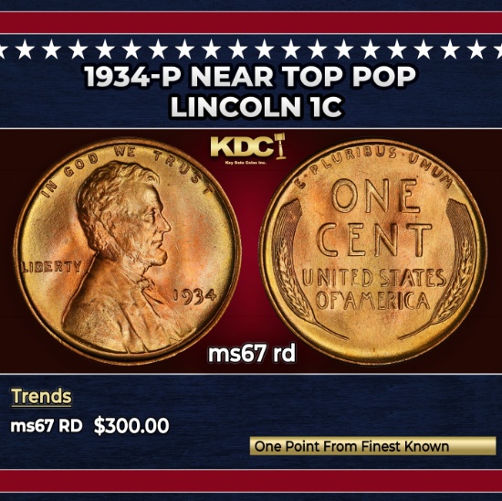 1934-p Lincoln Cent Near Top Pop 1c ms67 rd SEGS