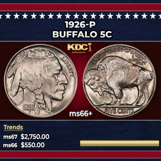 1926-p Buffalo Nickel 5c ms66+ SEGS