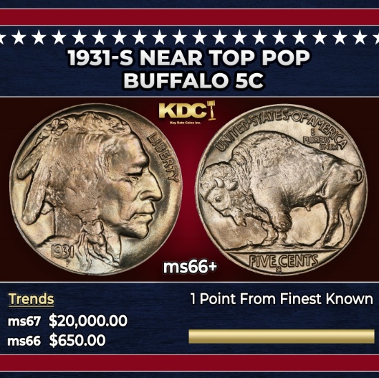 1931-s Buffalo Nickel Near Top Pop 5c ms66+ SEGS