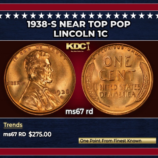 1938-s Lincoln Cent Near Top Pop 1c ms67 rd SEGS
