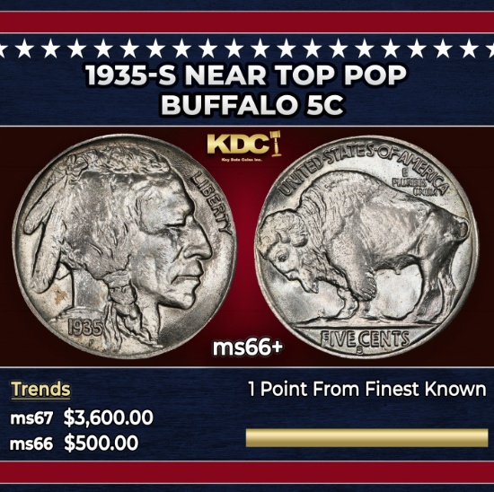 1935-s Buffalo Nickel Near Top Pop 5c ms66+ SEGS