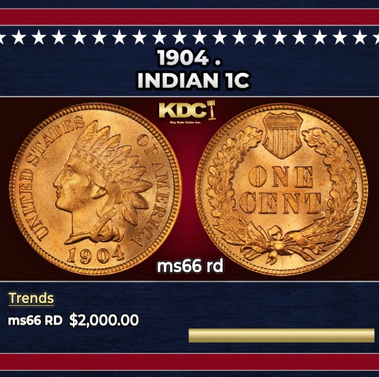 1904 Indian Cent . 1c ms66 rd SEGS