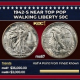 1942-s Walking Liberty Half Dollar Near Top Pop 50c ms67 SEGS