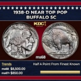 1938-d Buffalo Nickel Near Top Pop 5c ms68 SEGS