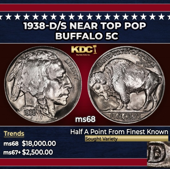 1938-d/s Buffalo Nickel Near Top Pop 5c ms68 SEGS