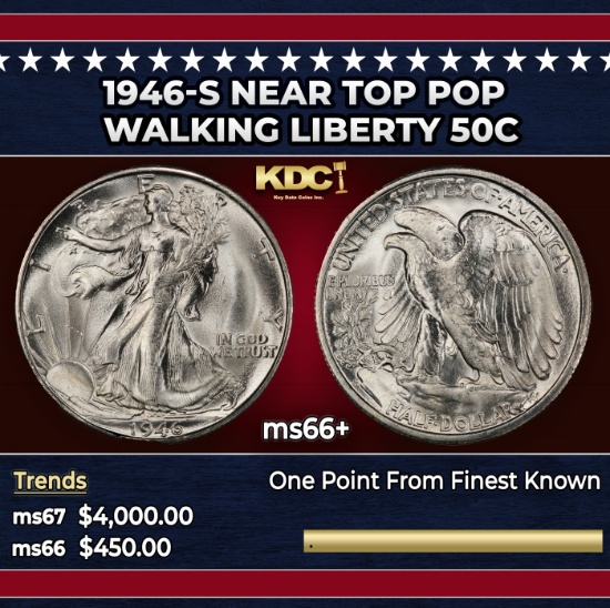 1946-s Walking Liberty Half Dollar Near Top Pop 50c ms66+ SEGS