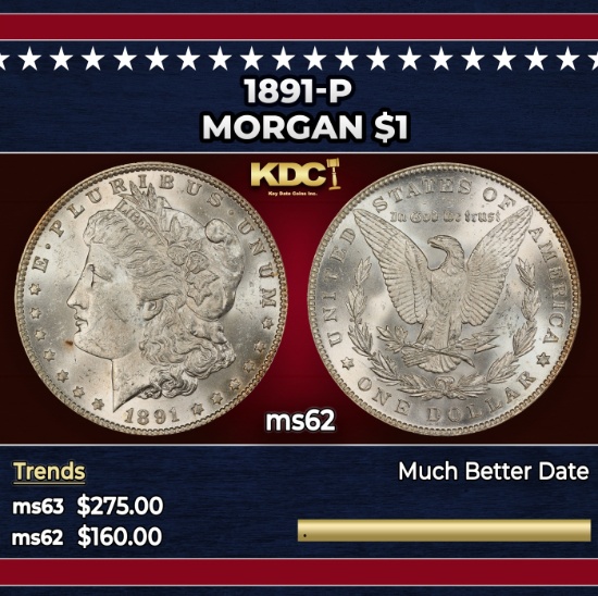 1891-p Morgan Dollar $1 Grades ms62