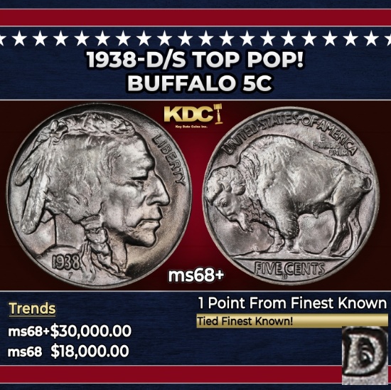 1938-d/s Buffalo Nickel TOP POP! 5c ms68+ SEGS