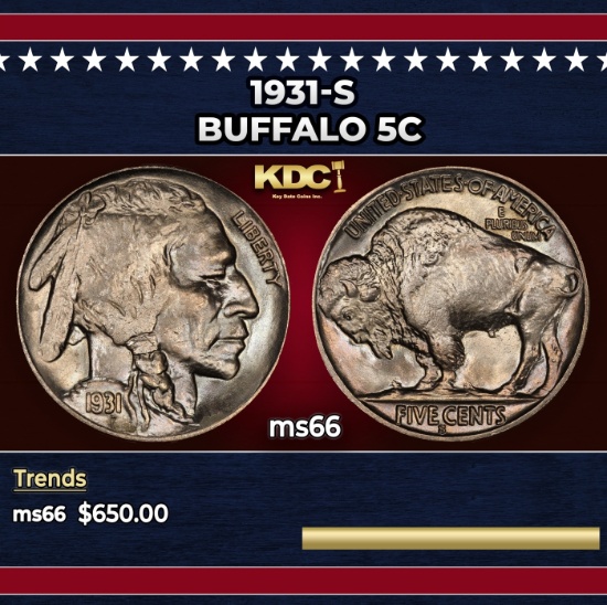 1931-s Buffalo Nickel 5c Grades ms66
