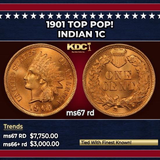 1901 Indian Cent TOP POP! 1c ms67 rd SEGS