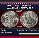 1946-p Walking Liberty Half Dollar Near Top Pop 50c ms67 SEGS