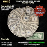 1x 1934 $5 Blue Seal Silver Certificate Grades VF/XF