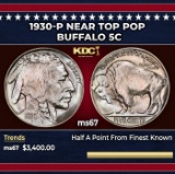 1930-p Buffalo Nickel Near Top Pop 5c ms67 SEGS