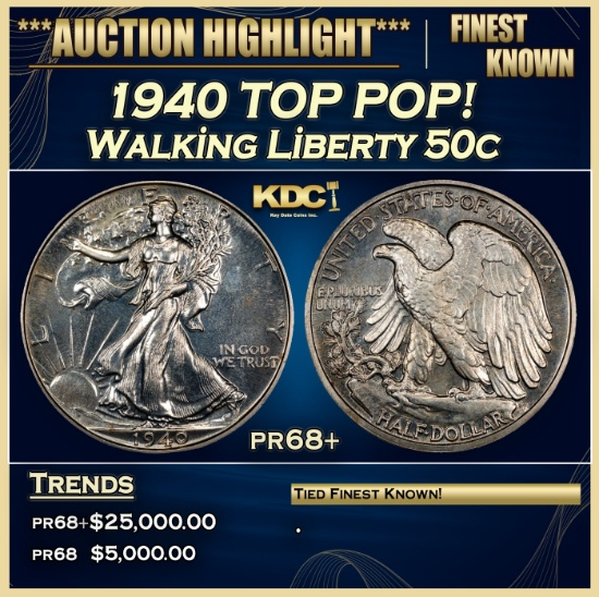 1940 Proof Walking Liberty Half Dollar TOP POP! 50c pr68+ SEGS