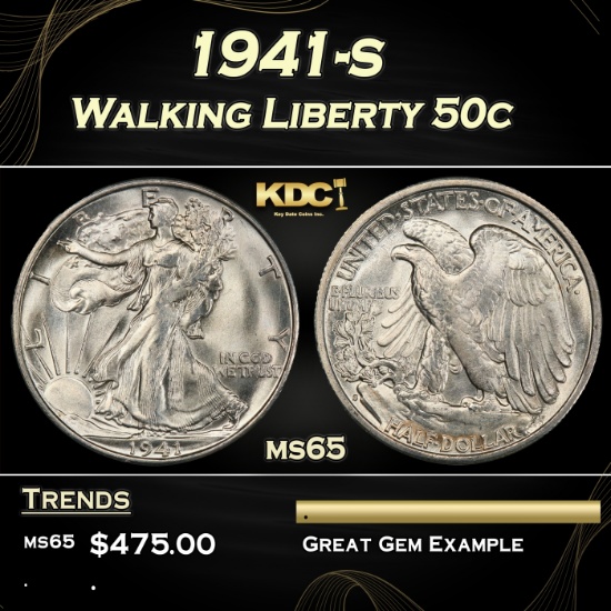 1941-s Walking Liberty Half Dollar 50c Grades ms65