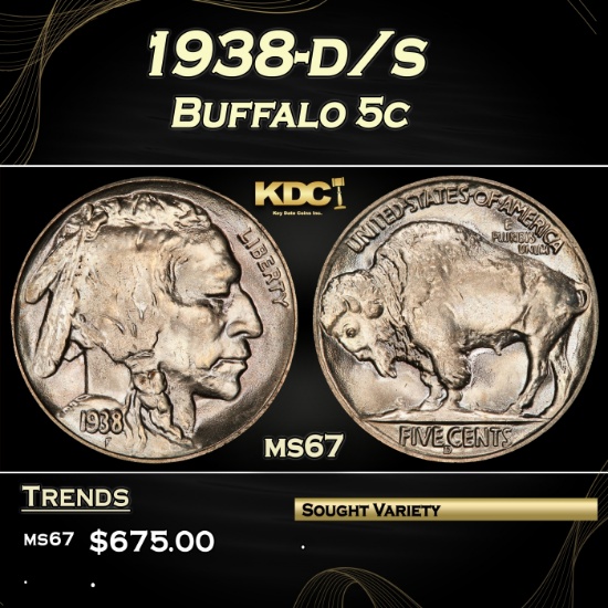 1938-d/s Buffalo Nickel 5c ms67 SEGS
