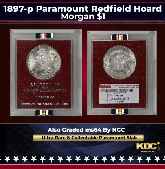 1897-p Morgan Dollar Paramount Redfield Hoard $1 ms65 Paramount