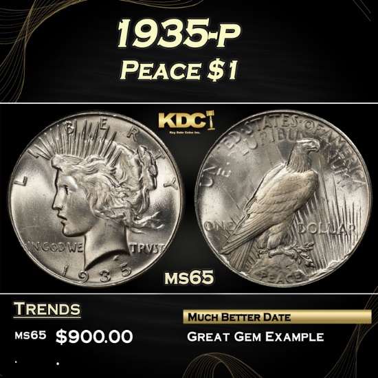 1935-p Peace Dollar $1 Grades ms65