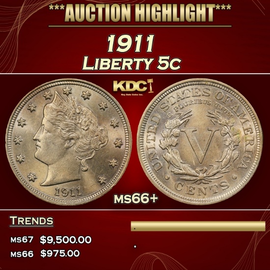 1911 Liberty Nickel 5c ms66+ SEGS