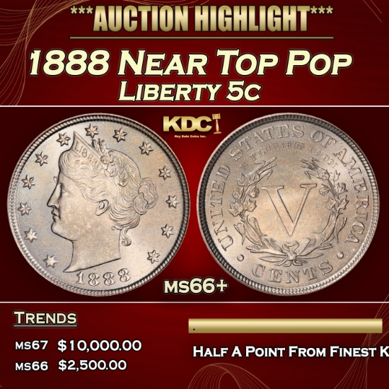 1888 Liberty Nickel Near Top Pop 5c ms66+ SEGS