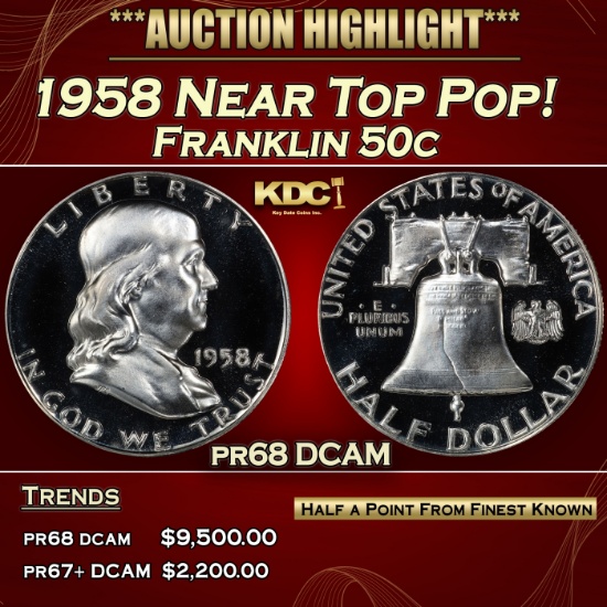 1958 Proof Franklin Half Dollar Near Top Pop! 50c pr68 DCAM SEGS