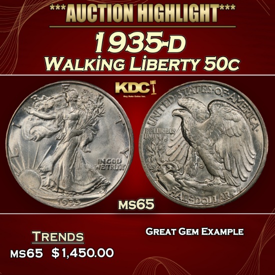 1935-d Walking Liberty Half Dollar 50c ms65 SEGS