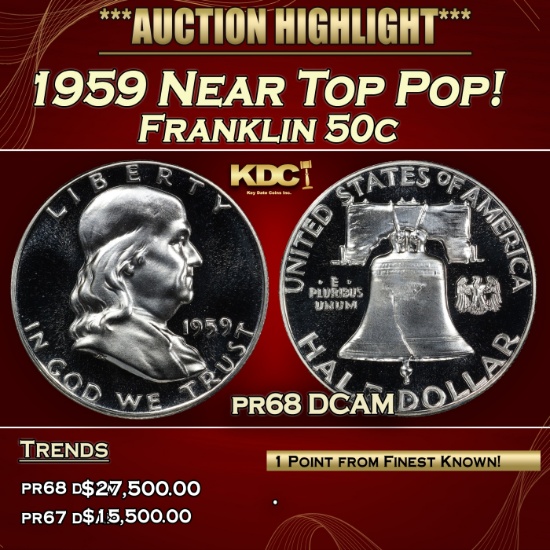 1959 Proof Franklin Half Dollar Near Top Pop! 50c pr68 DCAM SEGS