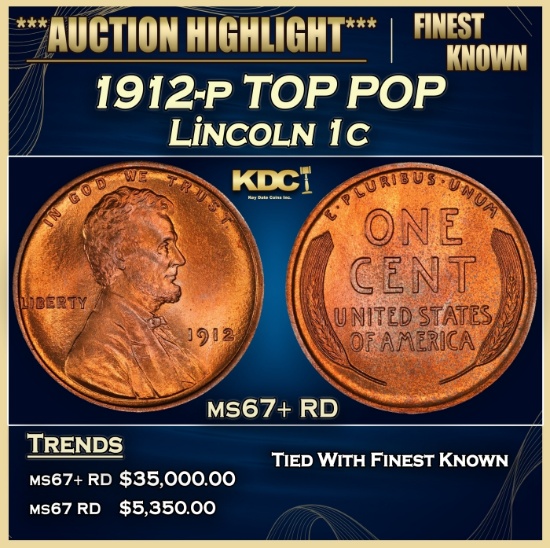 1912-p Lincoln Cent TOP POP 1c ms67+ RD SEGS