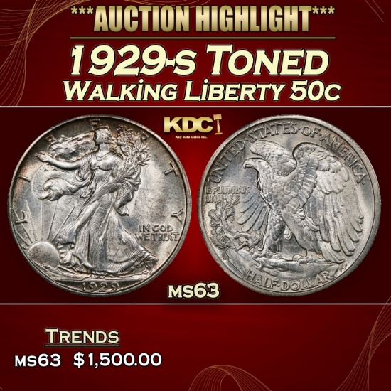1929-s Walking Liberty Half Dollar Toned 50c ms63 USCG