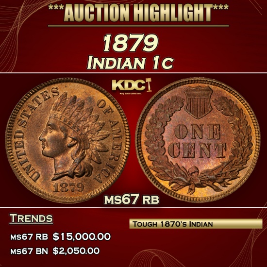 1879 Indian Cent 1c ms67 rb SEGS