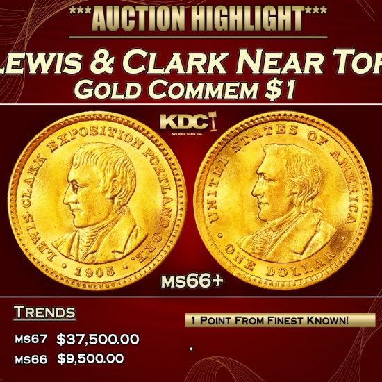 1905 Lewis & Clark Gold Commem Dollar Near Top Pop! 1 ms66+ SEGS