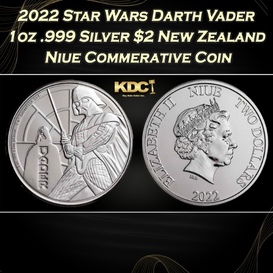 2022 Star Wars Darth Vader 1oz .999 Silver $2 New Zealand Niue Commerative Coin Grades Ungraded Roun