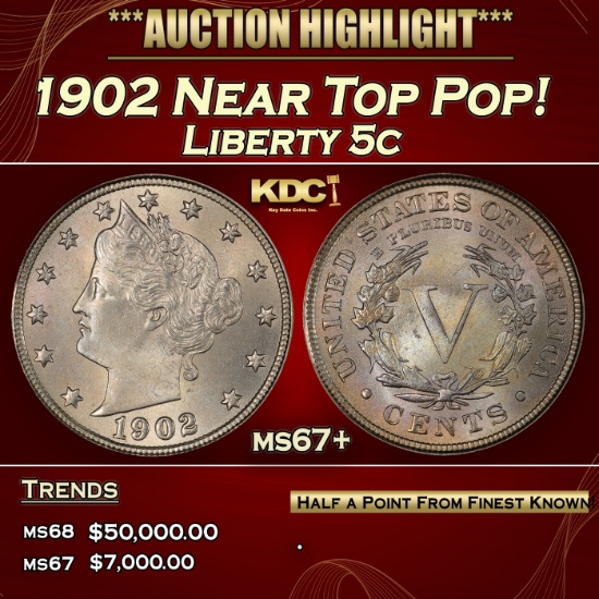 1902 Liberty Nickel Near Top Pop! 5c ms67+ SEGS