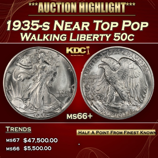 1935-s Walking Liberty Half Dollar Near Top Pop 50c ms66+ SEGS