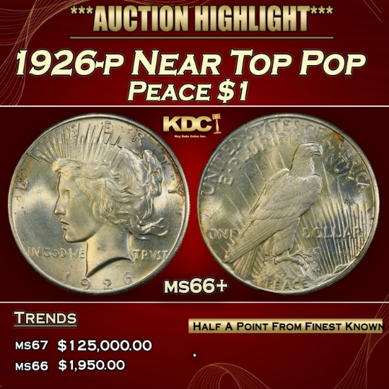 1926-p Peace Dollar Near Top Pop $1 ms66+ SEGS