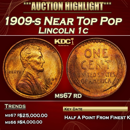 1909-s Lincoln Cent Near Top Pop 1c ms67 rd SEGS